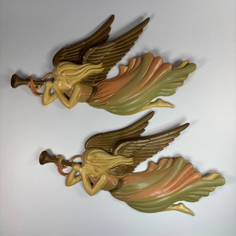 Vintage MCM Retro Cast Metal Herald Angels Christmas Wall Art Wall Decor